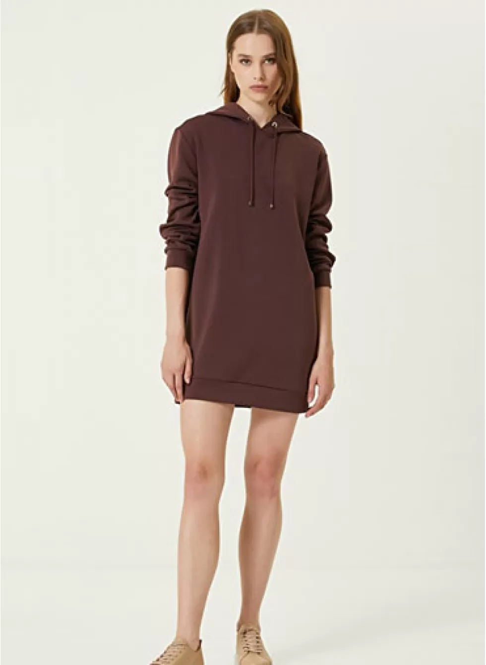Kapüşonlu Mini Elbise Bordo Mini Elbise